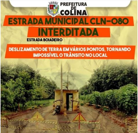 Chuvas interditam estrada rural de Colina