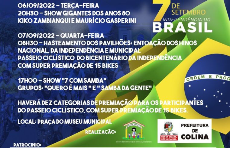 Colina comemora Bicentenário da Independência com shows e atos cívicos
