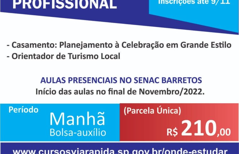 Barretos tem vagas abertas para cursos de planejamento de casamento e orientador de turismo