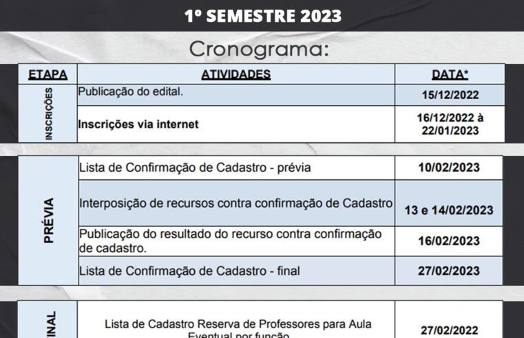 Prefeitura abre inscrições para cadastro reserva de professores eventuais e divulga cronograma de atribuição para Rejaes em 2023
