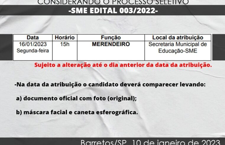 Educação divulga data de nova atribuição para merendeiros