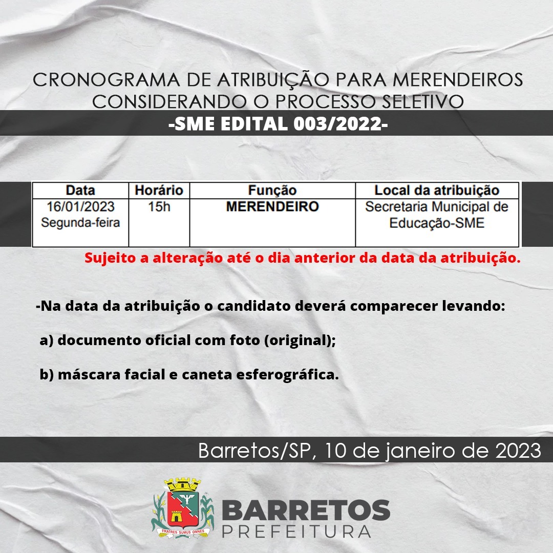 Educação divulga data de nova atribuição para merendeiros