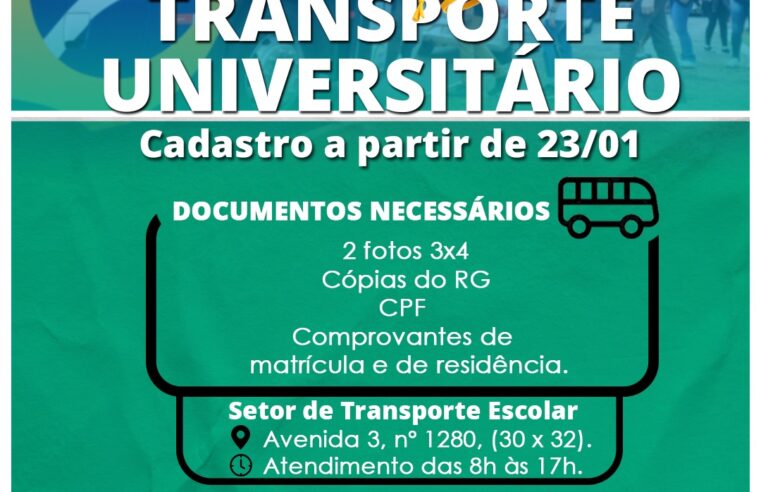 Cadastro para o Transporte Universitário começa na próxima segunda-feira