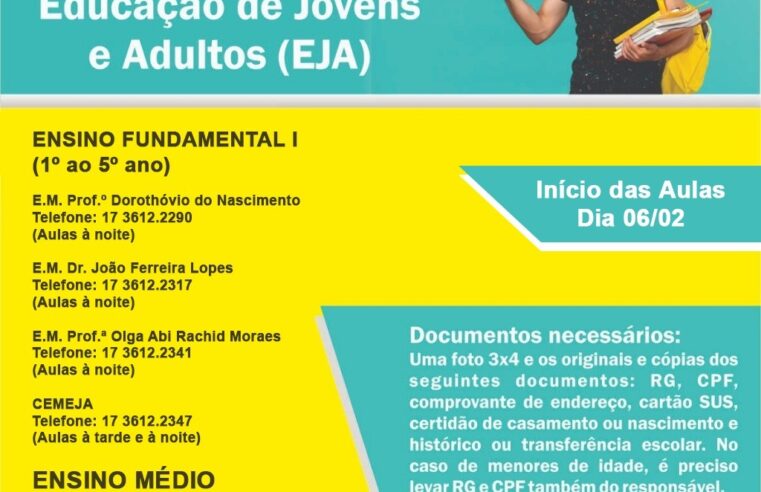 Prefeitura abre período de matrículas para Educação de Jovens e Adultos