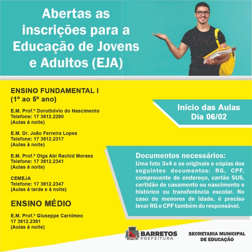 Prefeitura abre período de matrículas para Educação de Jovens e Adultos