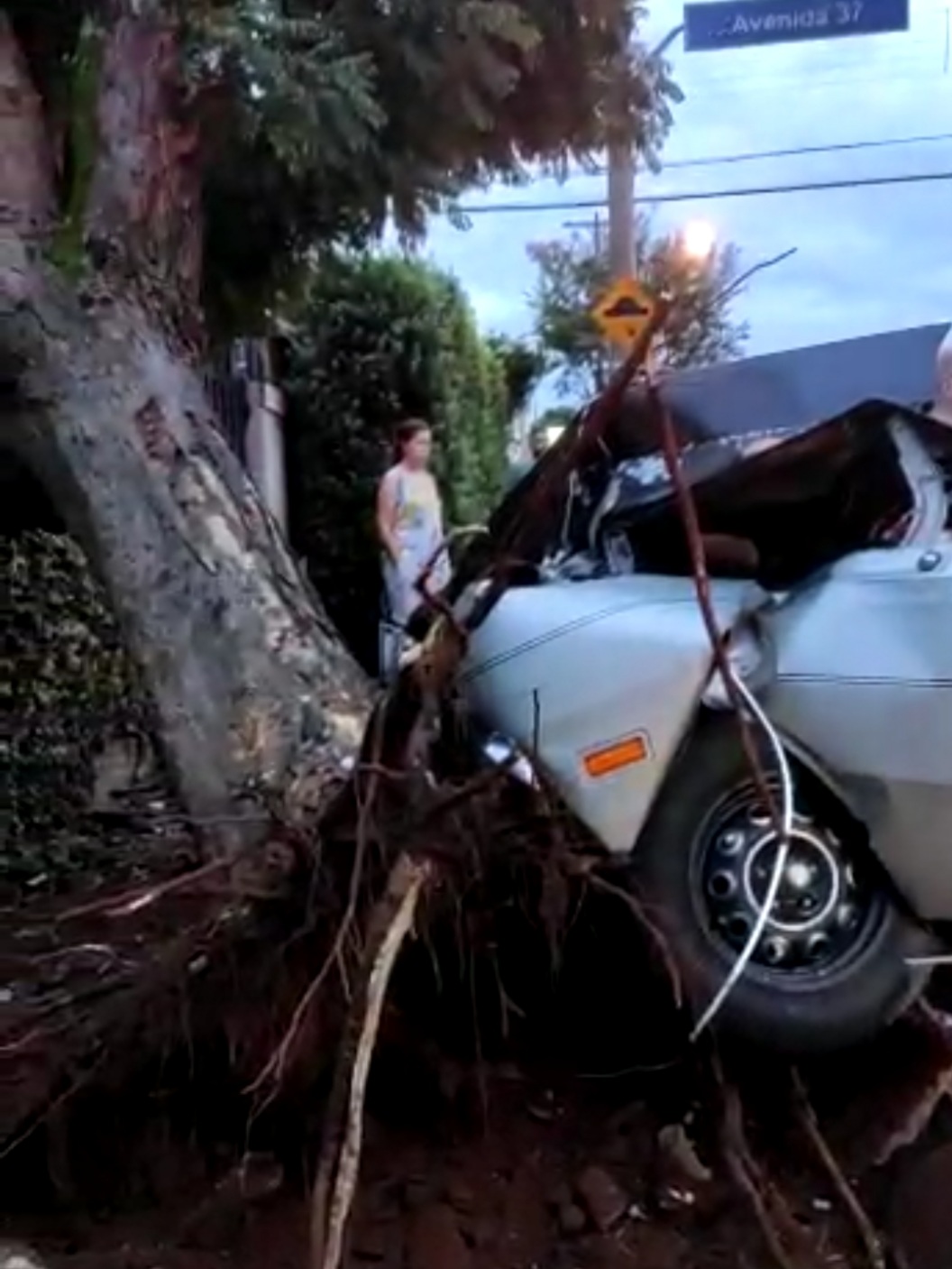 Carro colide em árvore e deixa dois feridos