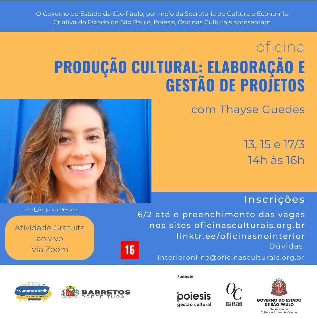 Estância Turística de Barretos recebe curso ‘Produção Cultural: Elaboração e Gestão de Projetos’