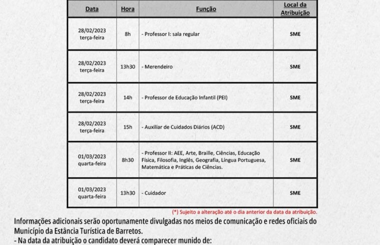 Secretaria Municipal de Educação divulga cronograma de atribuição para diversos cargos