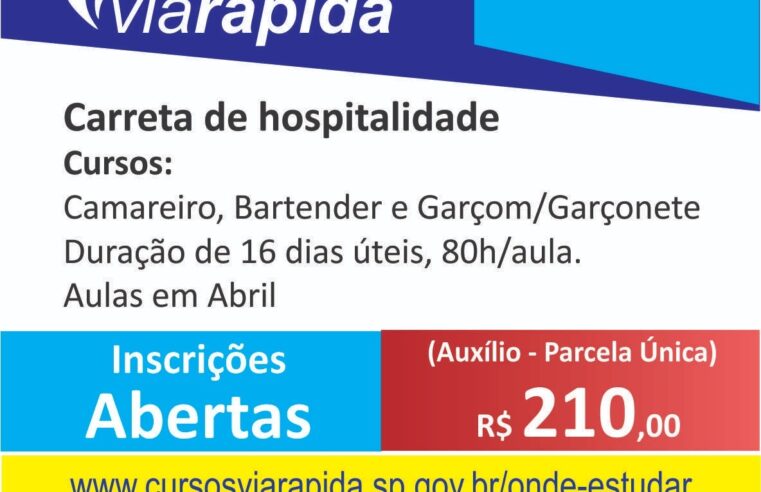 Barretos recebe carreta do Via Rápida Emprego com 60 vagas para capacitações na área de hospitalidade