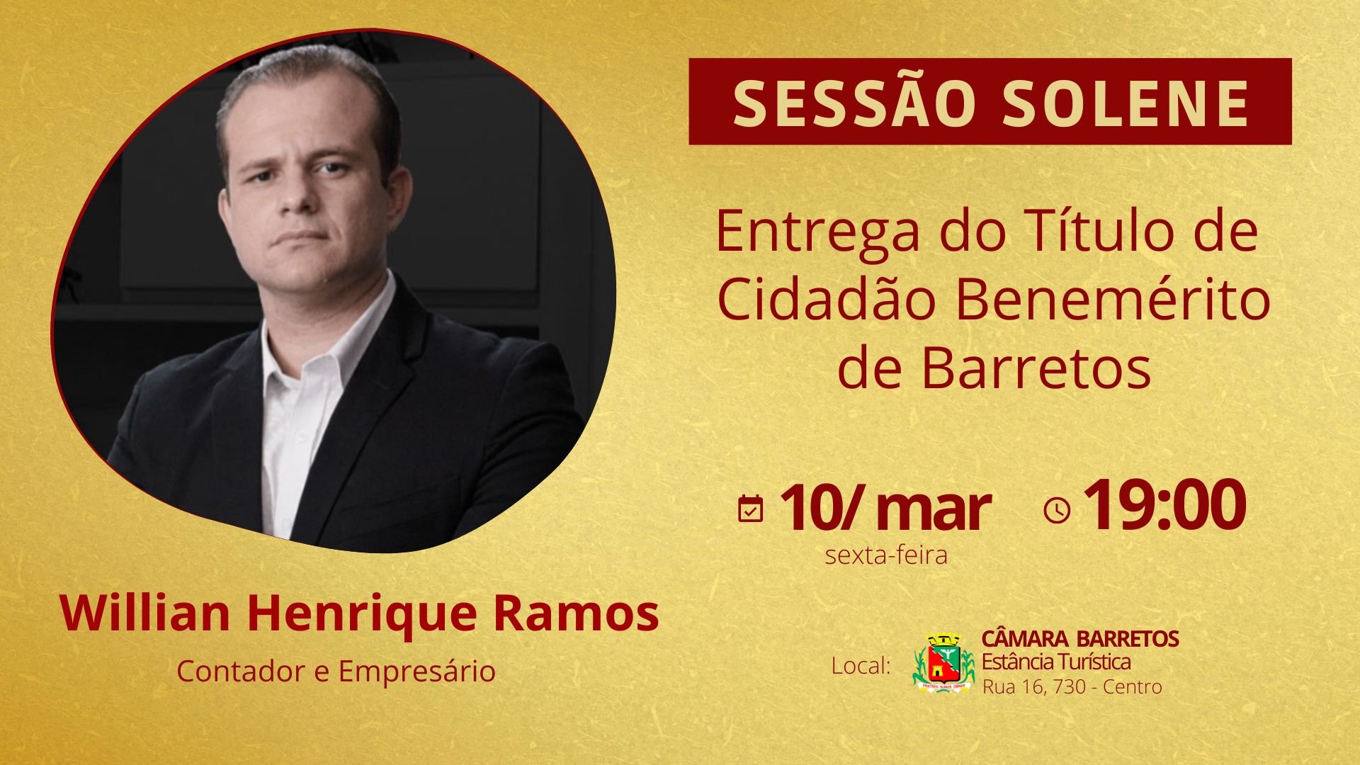 Empresário e Contador Willian Henrique Ramos recebe Título de Cidadania no dia 10 de março