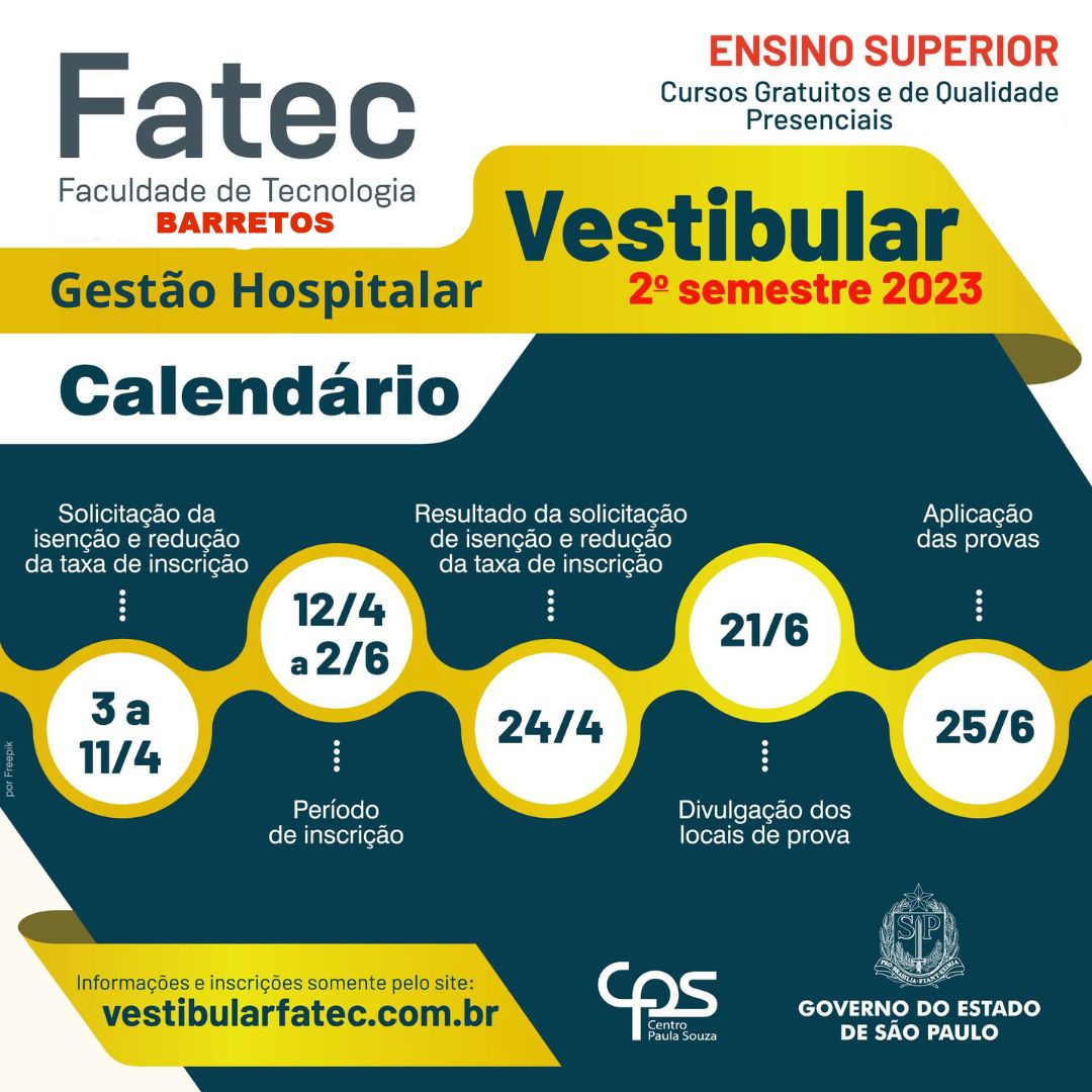 Fatec Barretos divulga cronograma para o vestibular do 2° semestre