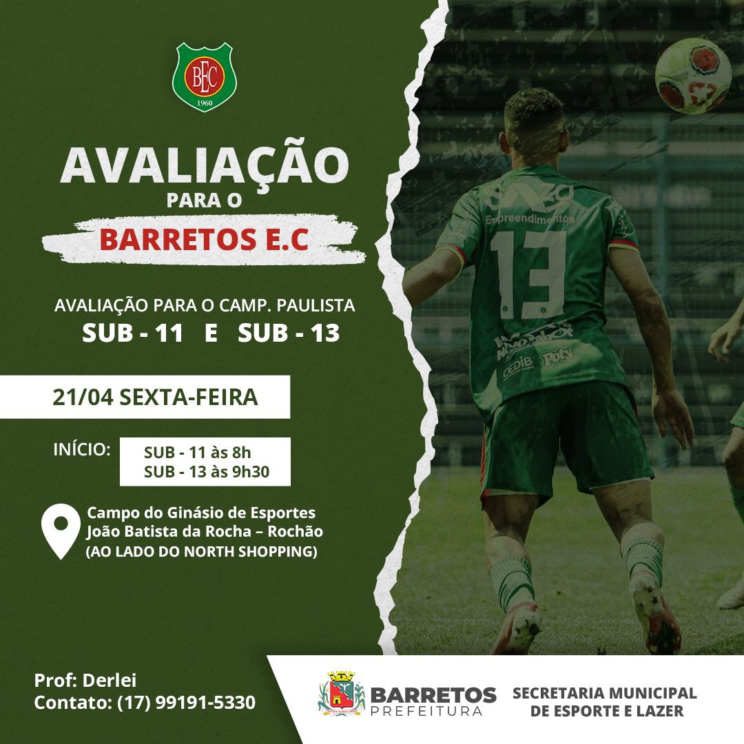 BEC promove avaliação de atletas Sub-11 e Sub-13 para o Campeonato Paulista Seletiva será no campo do “Rochão”, no feriado de Tiradentes