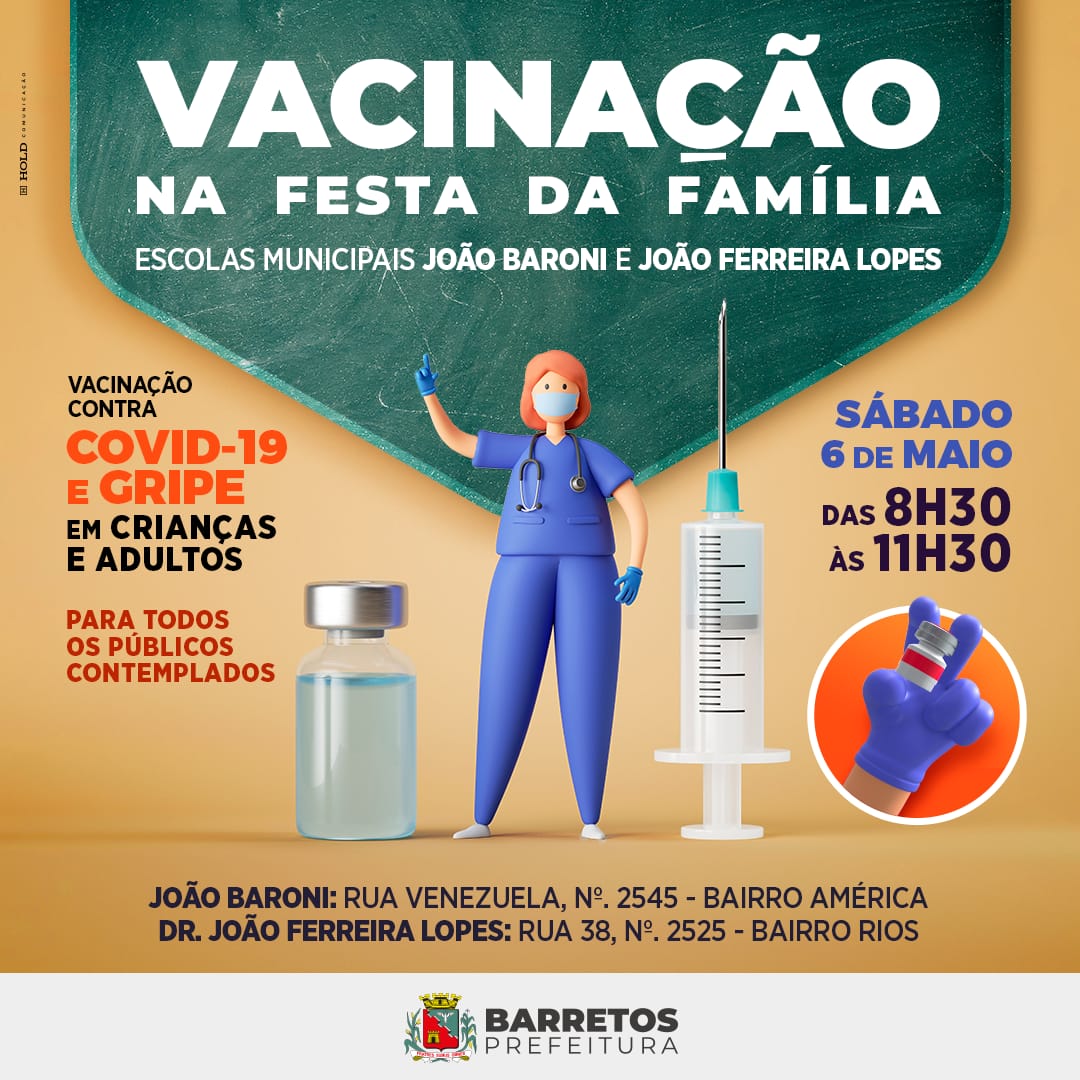 Secretaria da Saúde leva vacina contra Covid-19 e gripe a duas unidades escolares neste sábado, dia 6