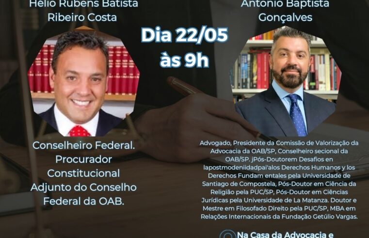 “Valorização da Advocacia” é tema de palestra no dia 22 de maio na OAB Barretos