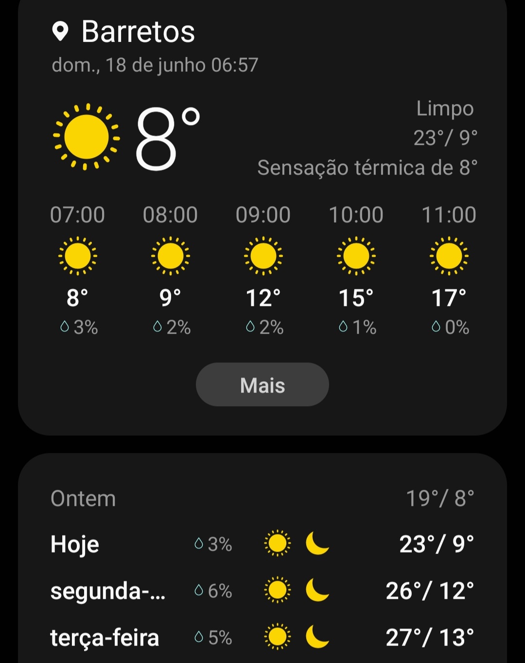 Barretos registra mínima de 8°C neste domingo