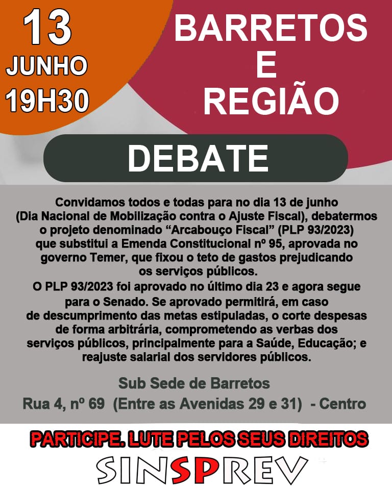 Barretos terá debate no Dia Nacional de Mobilização Contra o Ajuste Fiscal