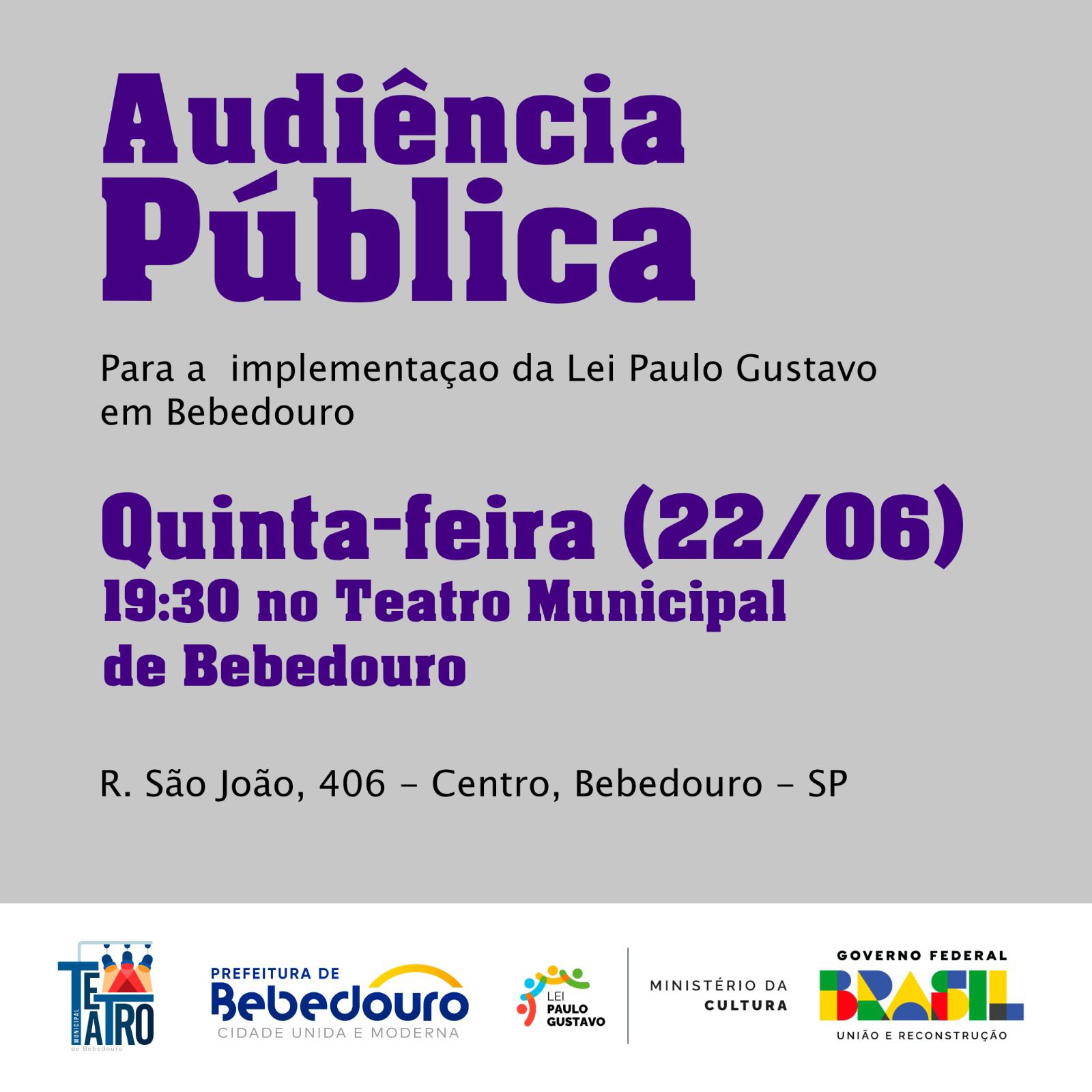 Prefeitura realizará Audiência Pública para a implantação da Lei Paulo Gustavo em Bebedouro