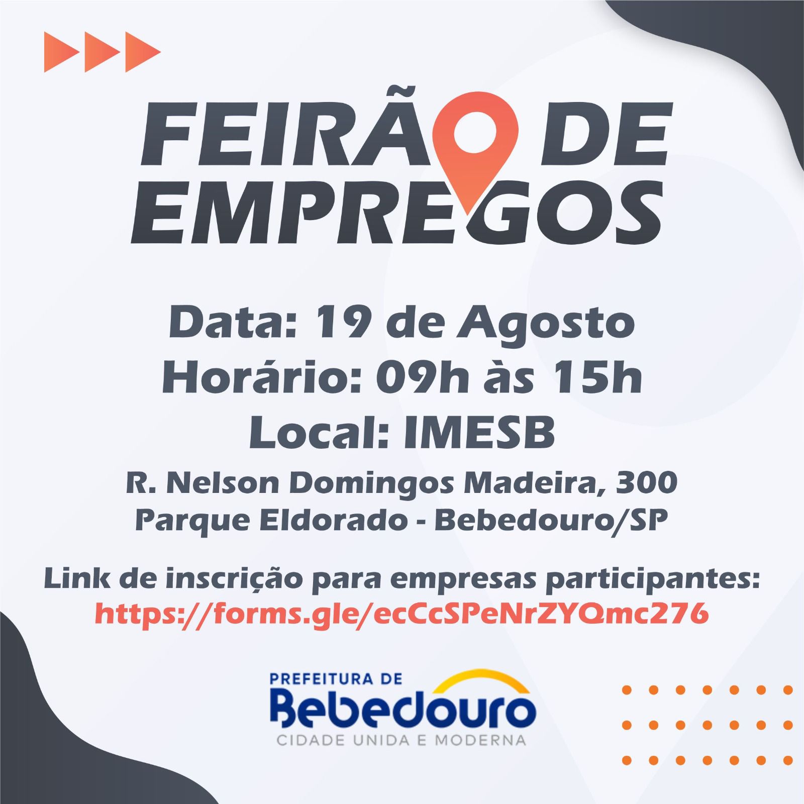 Bebedouro terá feirão de empregos no dia 19