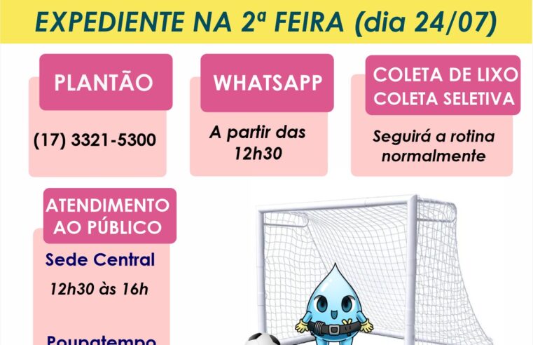 Copa do Mundo Feminina: SAAE Barretos divulga horário de expediente na segunda-feira (24)