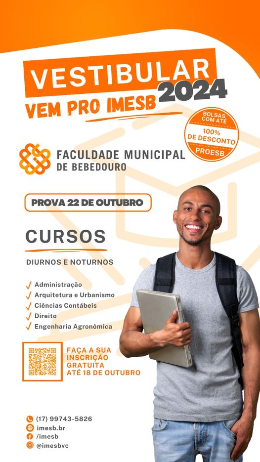 Abertas as inscrições para o vestibular da Faculdade Municipal de Bebedouro (IMESB)