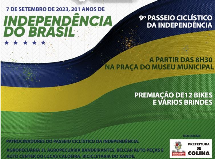 Colina terá ato cívico e passeio ciclístico nas comemorações dos 201 anos da Independência