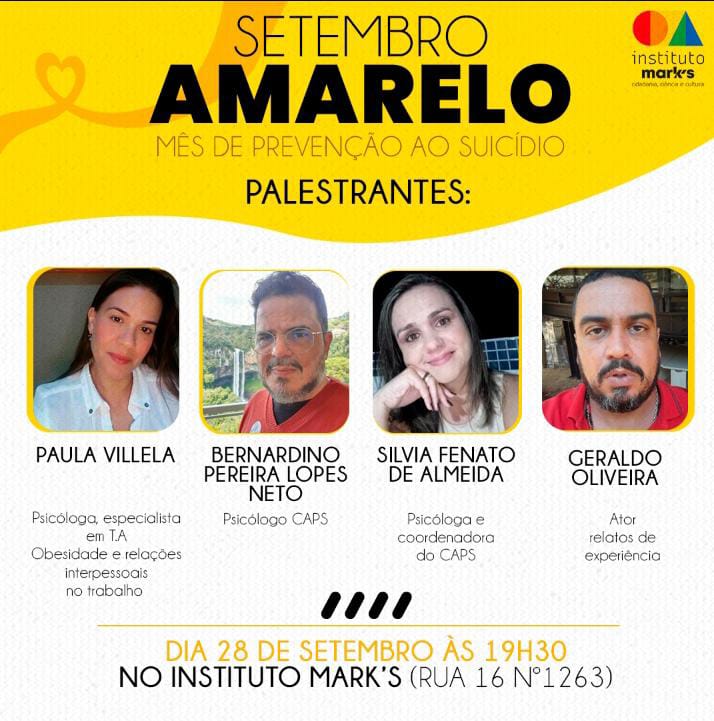 Instituto Mark´s realiza hoje palestras dentro do Setembro Amarelo