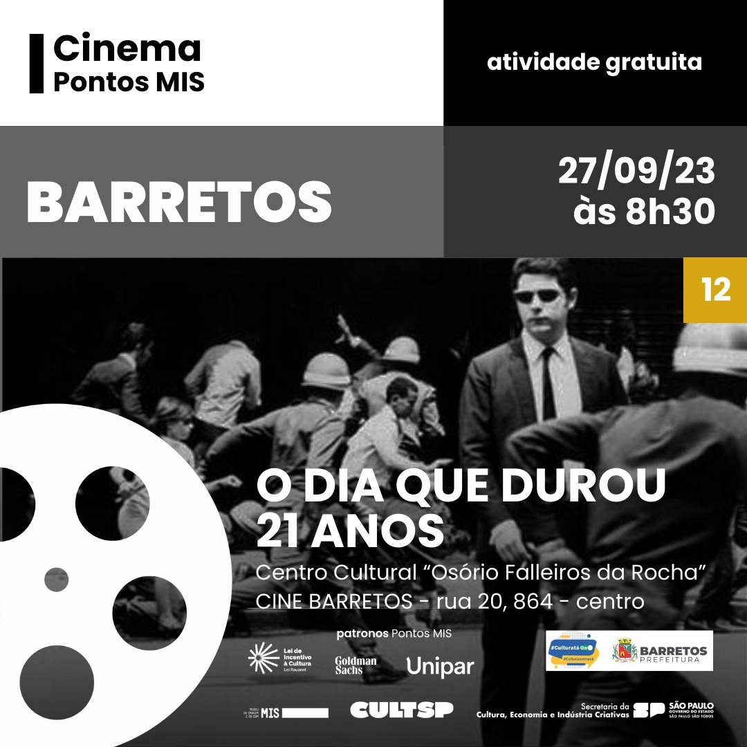 Estância Turística de Barretos tem sessões de filme no Teatro Cine Barretos nesta quarta-feira, 27