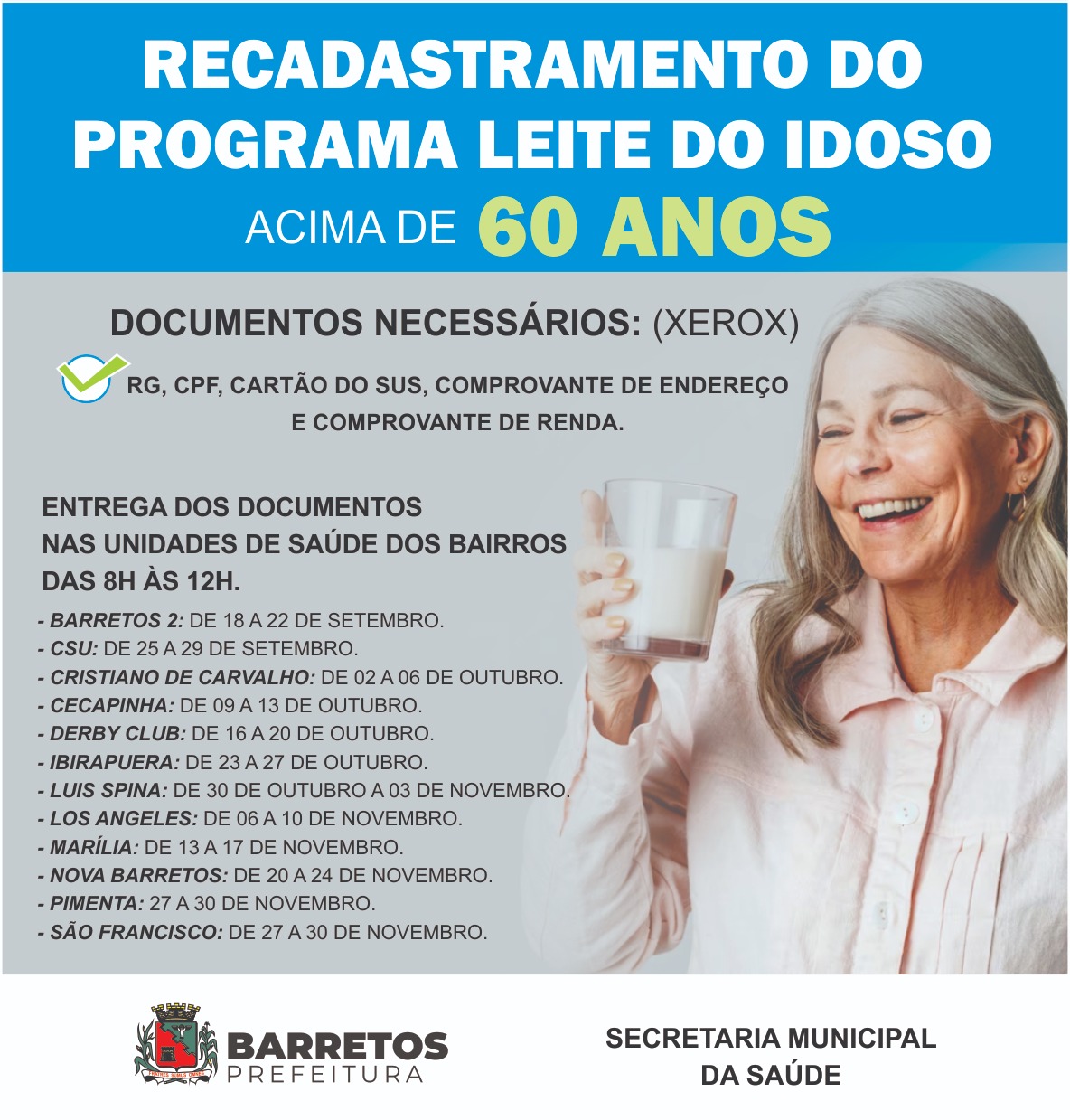 Início do recadastramento para o Programa Leite do Idoso em Barretos