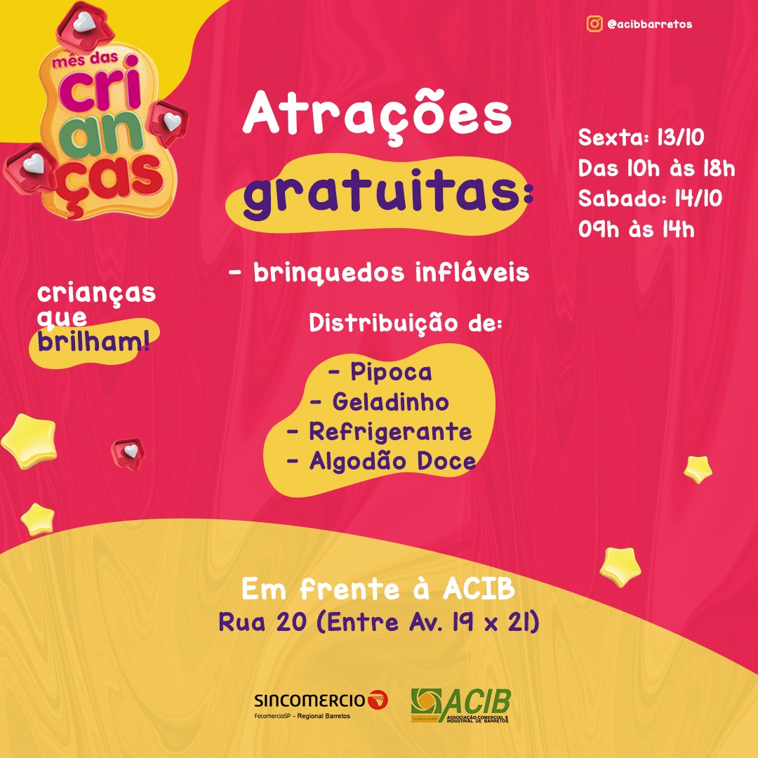 ACIB e Sincomercio tem programação gratuita para o Dia das crianças