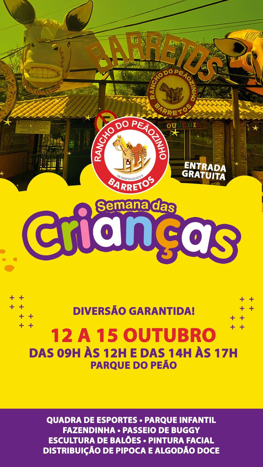 Rancho do Peãozinho tem programação de Dia das Crianças