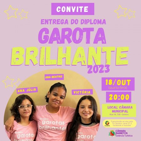 Câmara agenda homenagem às meninas do projeto Garotas Brilhantes