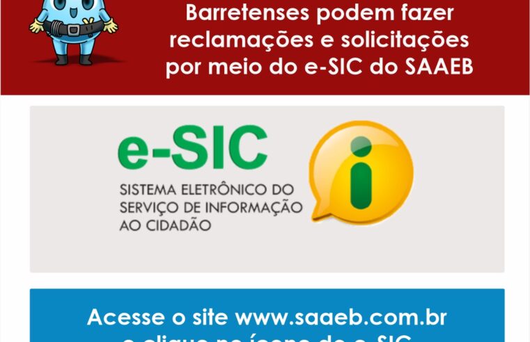 Barretenses podem solicitar informações e fazer reclamações por meio do e-SIC do SAAEB