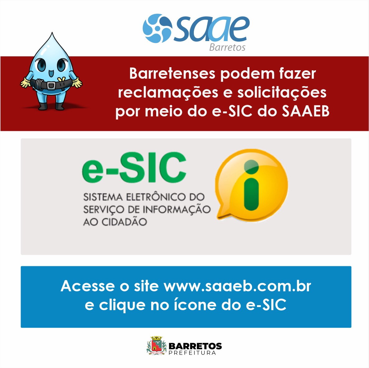 Barretenses podem solicitar informações e fazer reclamações por meio do e-SIC do SAAEB