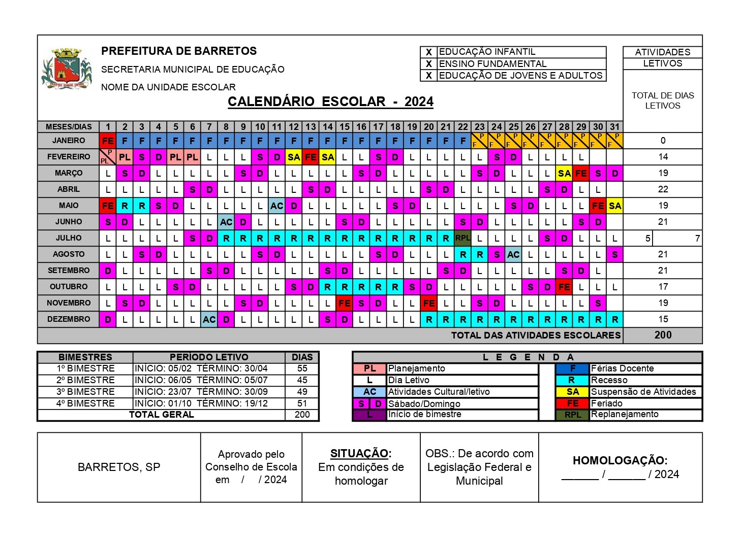 Prefeitura da Estância Turística de Barretos divulga Calendário Escolar 2024