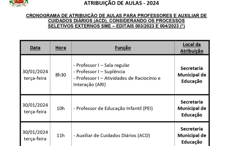 Prefeitura promove novas atribuições de aulas para Professores e Auxiliares de Cuidados Diários