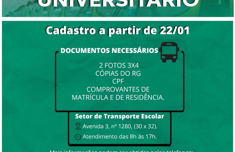 Prefeitura inicia cadastro para o Transporte Universitário na próxima segunda-feira, dia 22