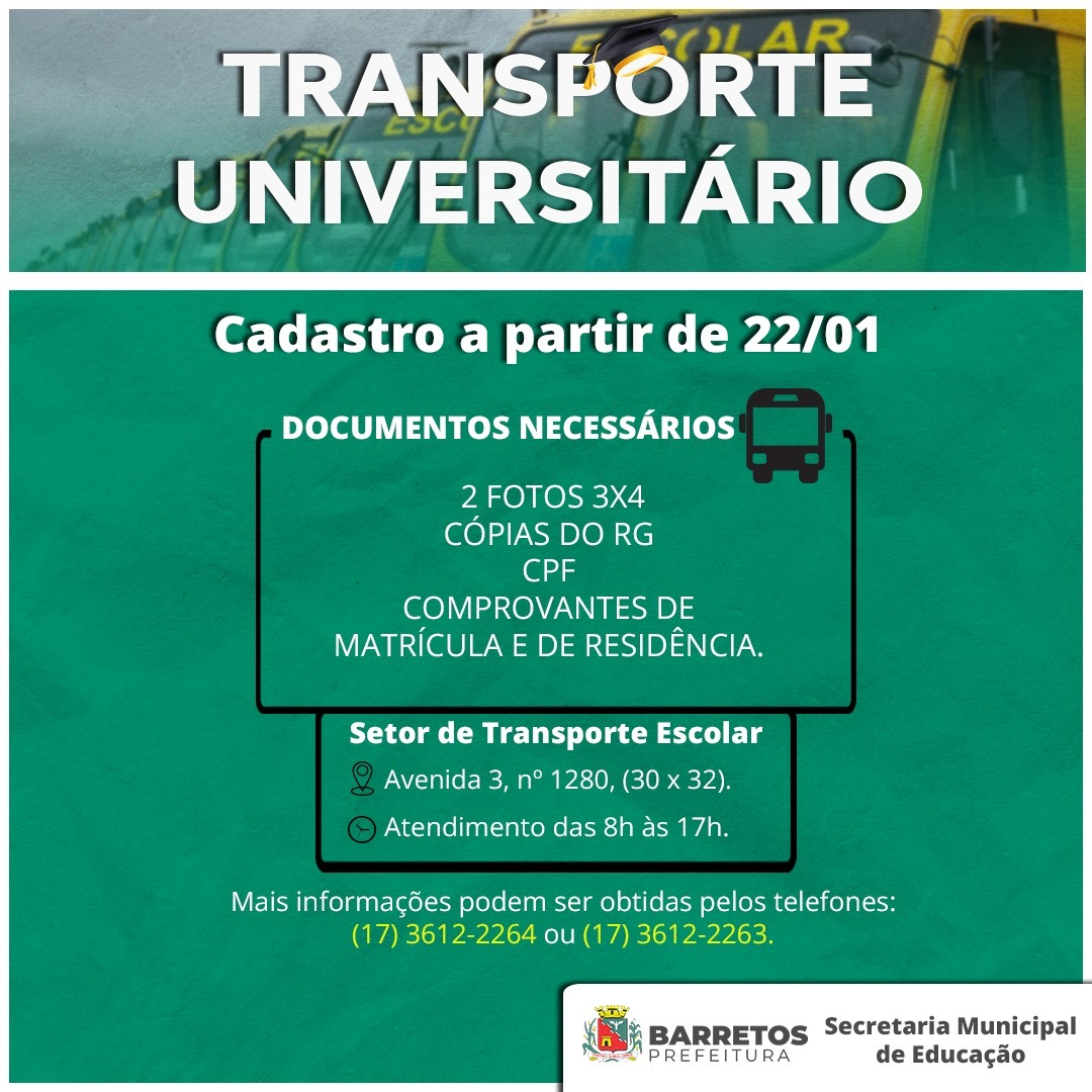 Prefeitura inicia cadastro para o Transporte Universitário na próxima segunda-feira, dia 22