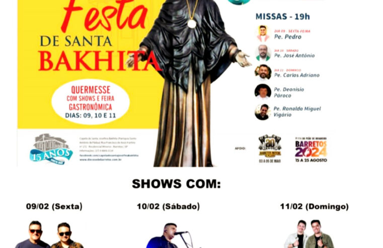 Festa de Santa Bakhita realiza missas, shows e feira gastronômica neste final de semana