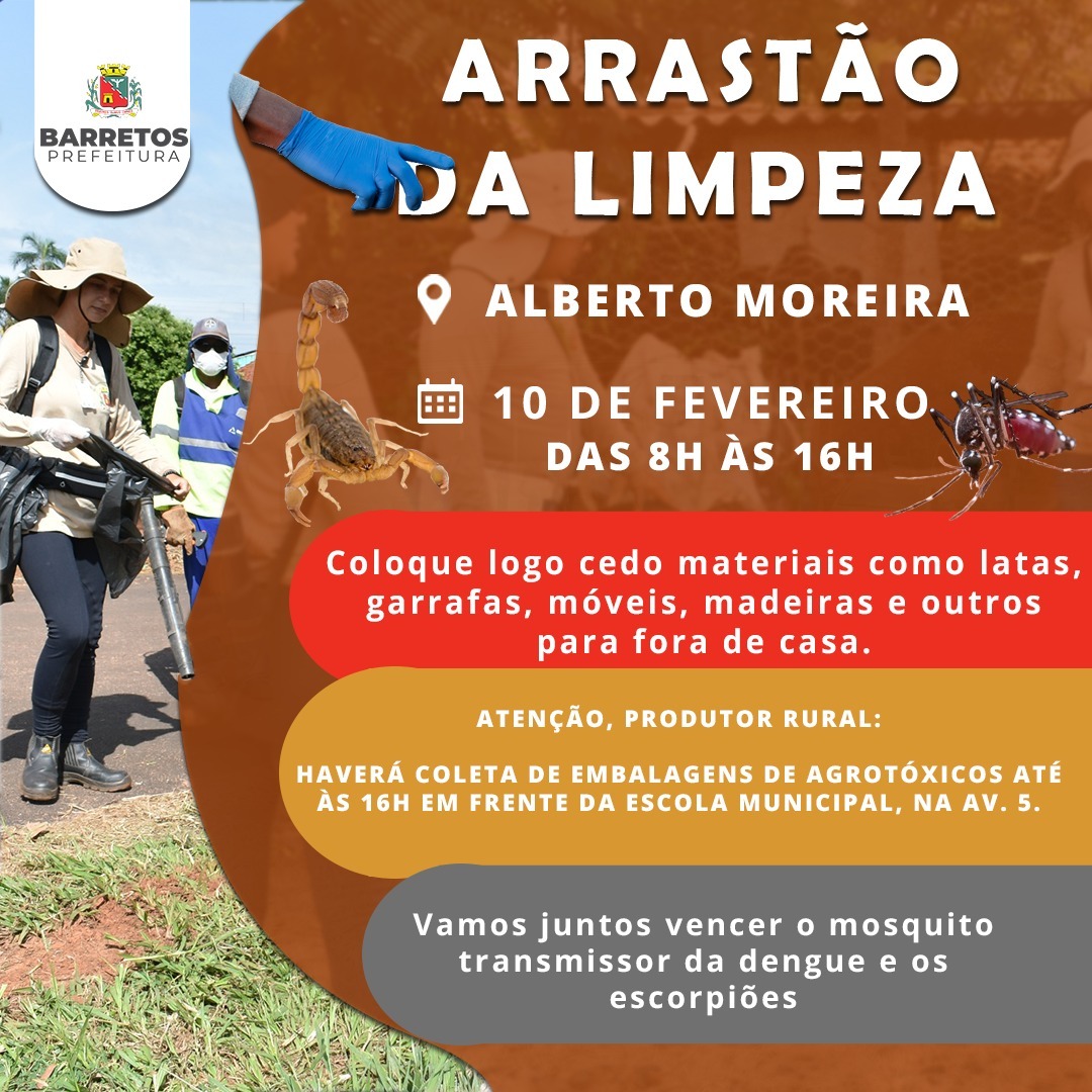 Arrastão da Limpeza será em Alberto Moreira neste sábado, dia 10