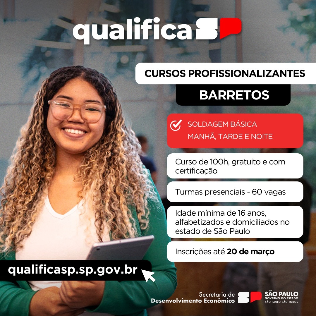 Barretos oferece curso profissionalizante gratuito de soldador com 60 vagas por meio do Qualifica SP – Novo Emprego