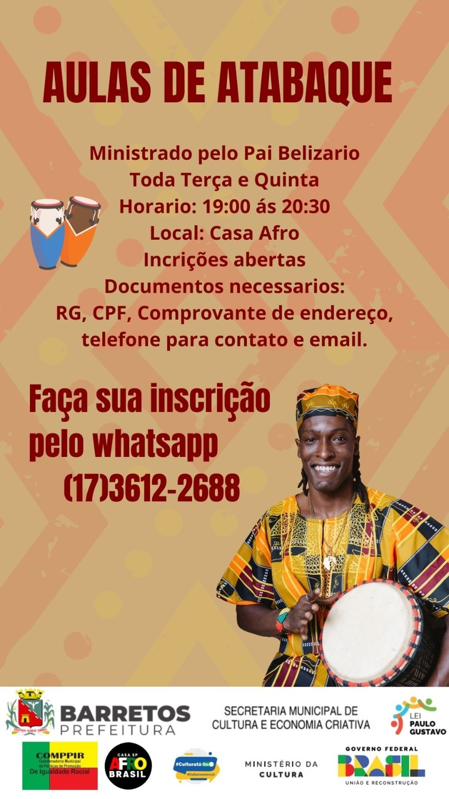 Casa Afro Brasil tem vagas para curso gratuito de capoeira e aulas de atabaque