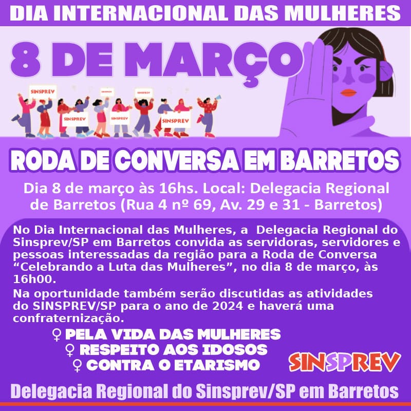 Dia Internacional da Mulher terá rodada de conversa no Sinsprev Barretos