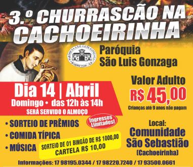 Paróquia agenda 3ª Churrascão na Cachoeirinha