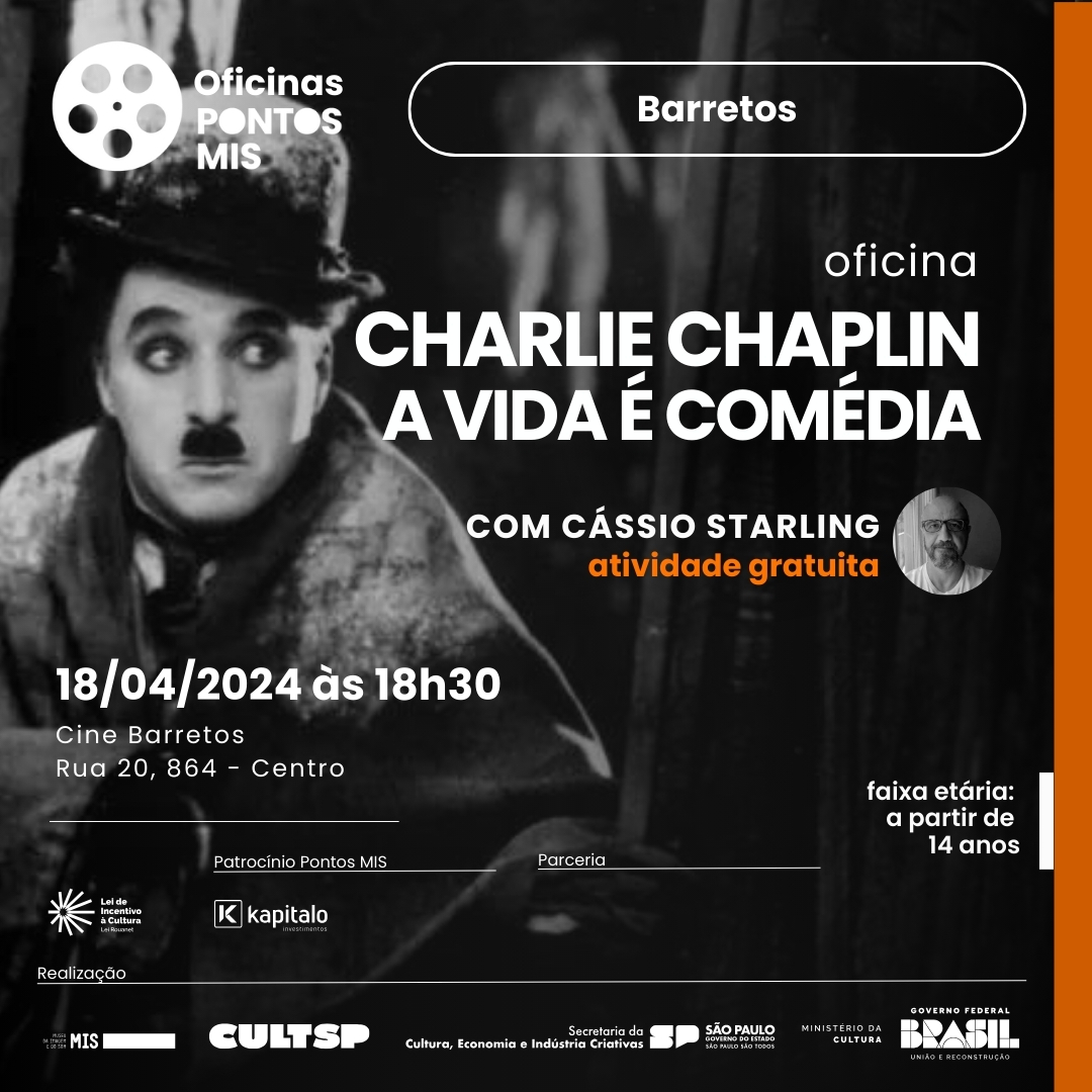 Programa Pontos MIS realiza oficina “Charlie Chaplin – A vida é comédia” nesta quinta-feira, 18