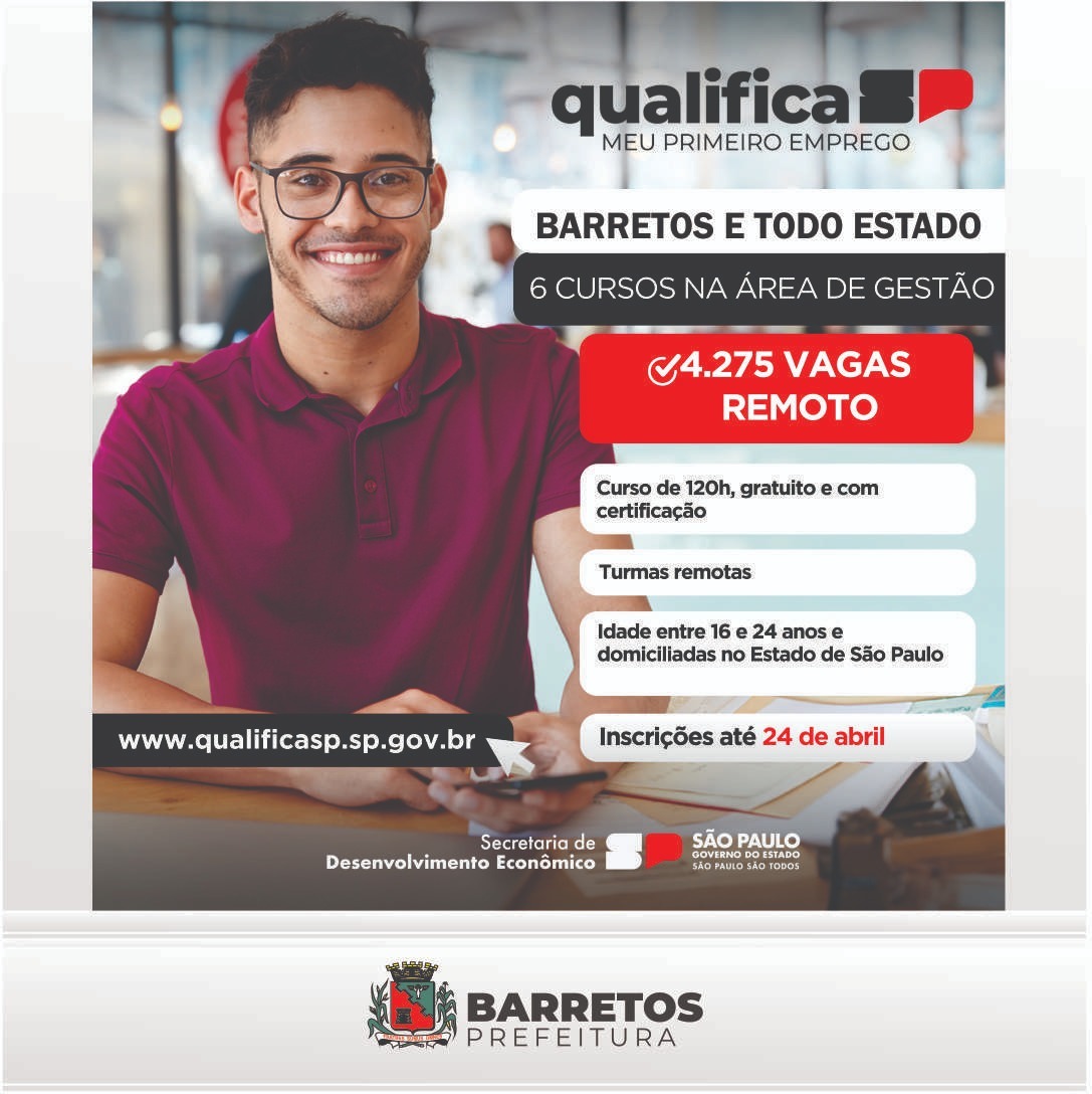 Qualifica SP – Meu Primeiro Emprego: Jovens de Barretos podem se inscrever até dia 24 de abril