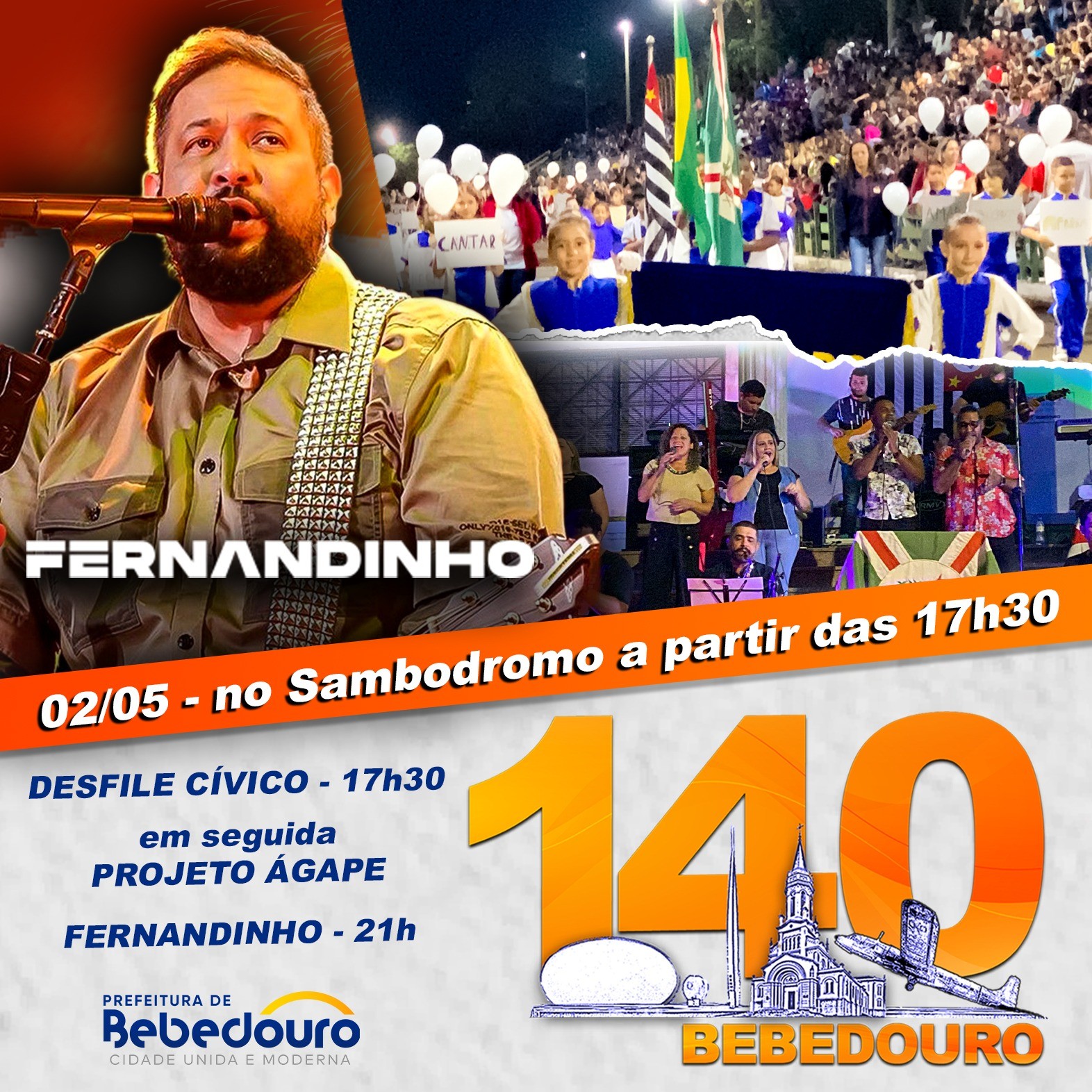 Bebedouro celebrará seus 140 anos com Desfile Cívico, shows e Bolo de aniversário