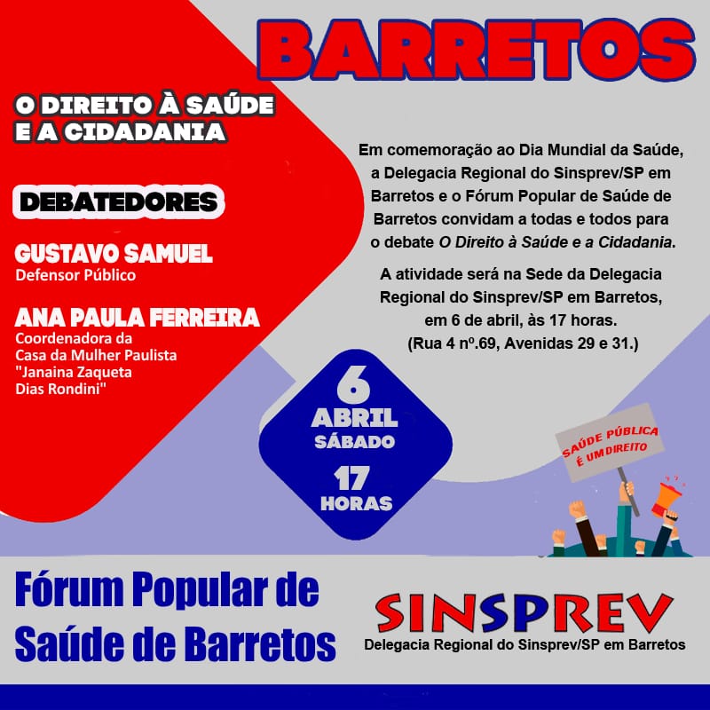 Debate sobre saúde está agendado para sábado, dia 6