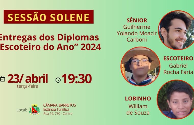 Câmara agenda Sessão Solene para entregas dos Diplomas Escoteiro do Ano 2024