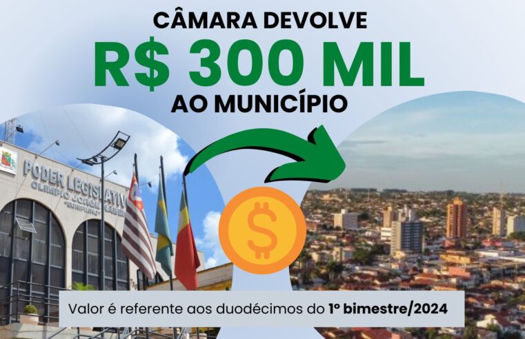 Câmara economiza e devolve R$ 300 mil ao Município no primeiro bimestre de 2024