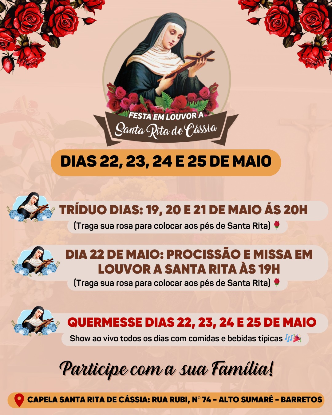 Comunidade Santa Rita promove triduo e quermesse